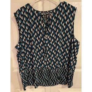 Worthington Sleeveless Blouse Tank Top Womens XXL Black White Teal